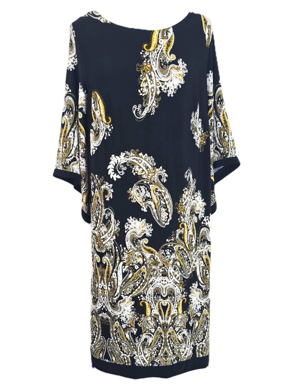 Studio One Black Yellow Paisley Bell Sleeve Boat Neckline Dress Women Size 1x